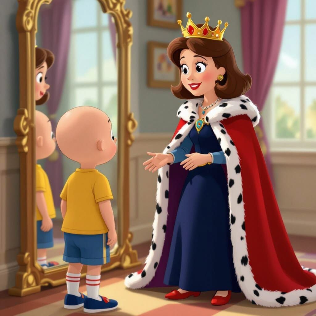 Queen Doris in Royal Attire Gazes in Mirror