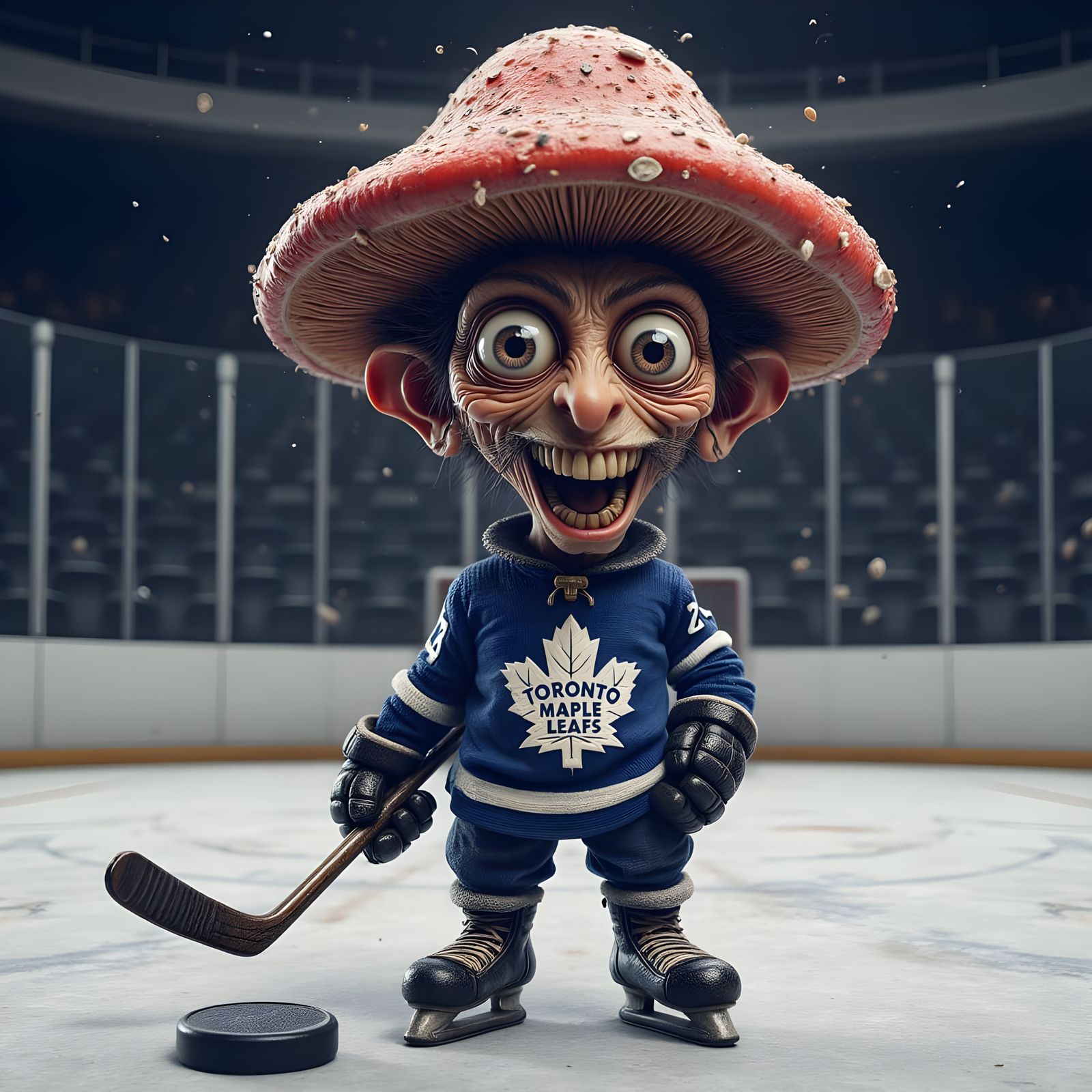 Crazy Mushroom Hockey Player in Leafs Jersey