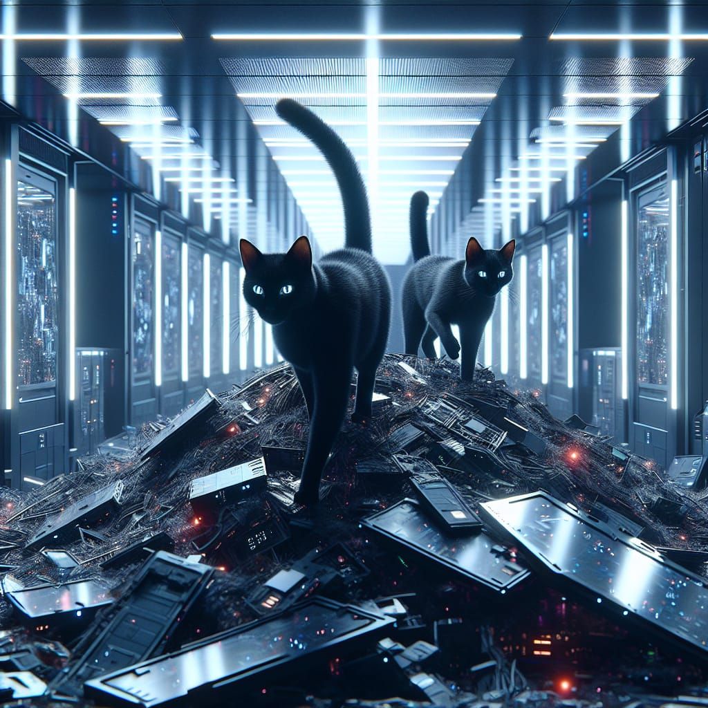 Black Cats Explore Futuristic Space Station