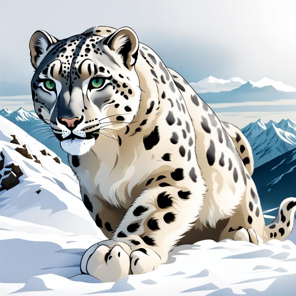 Mythical Snow Leopard in a Snowy Mountain