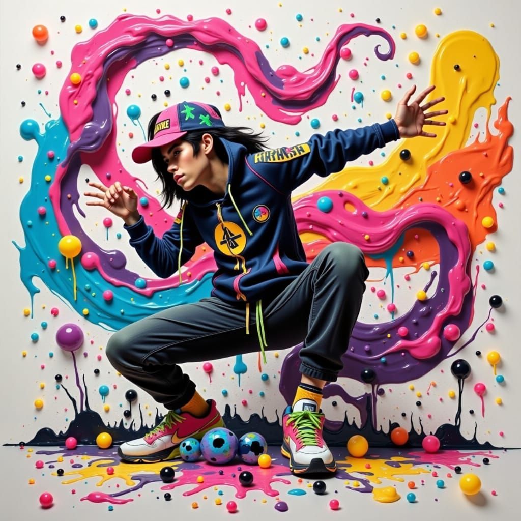 Energetic Dancer in Urban Splatter Art