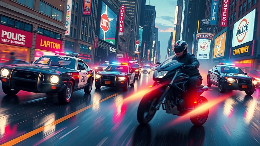 Neon Rain City Chase in Futuristic Style