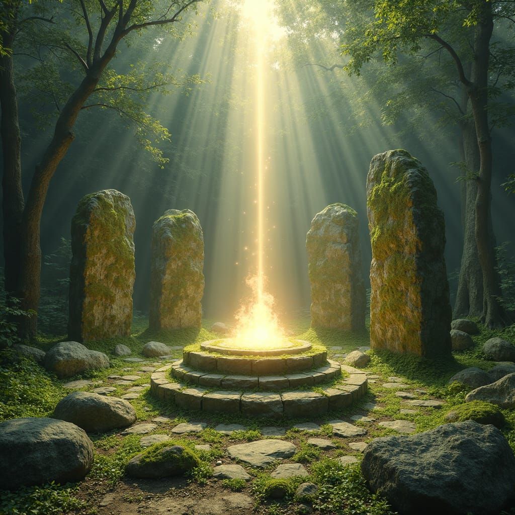 Radiant Zentangle Altar with Ancient Stones