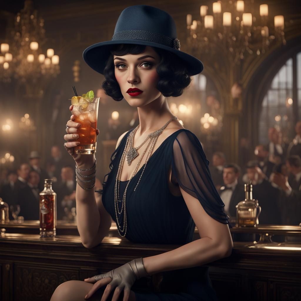 1920s Flapper Ballerina in Speakeasy, Detailed Digital Art