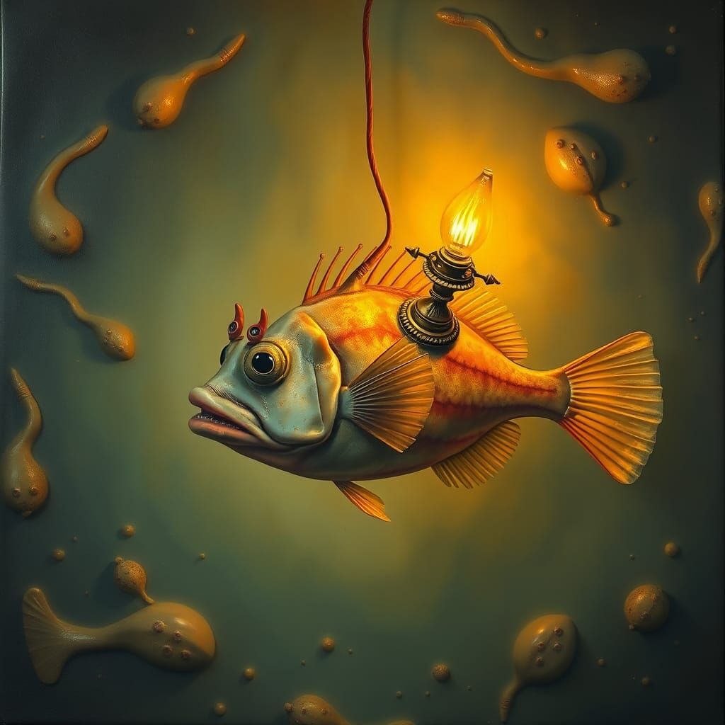 Surreal Anglerfish with Antique Lamp in Dreamscape