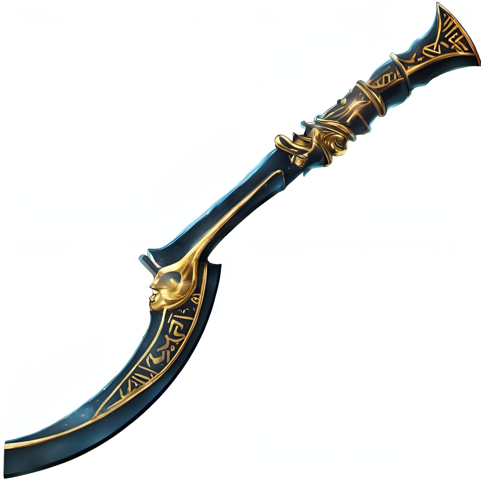 Egyptian Khopesh with Glowing Glyphs: Hyperreal Splash Art