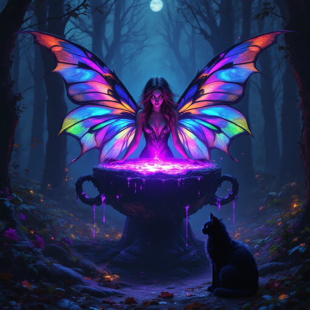 Ethereal Dark Fairy Witch in Moonlight Forest