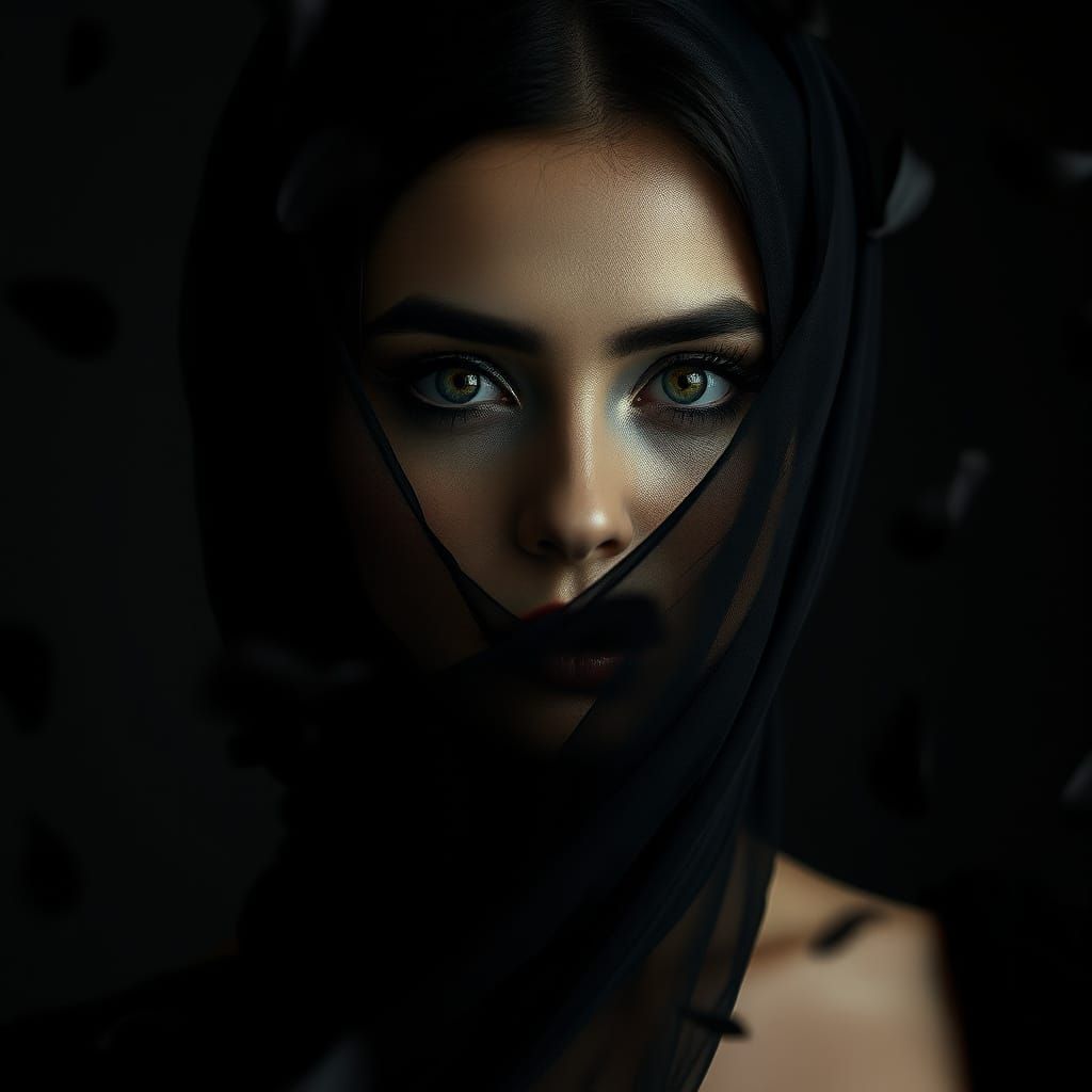 Surreal Woman with Gilded Eyes in Soft Light