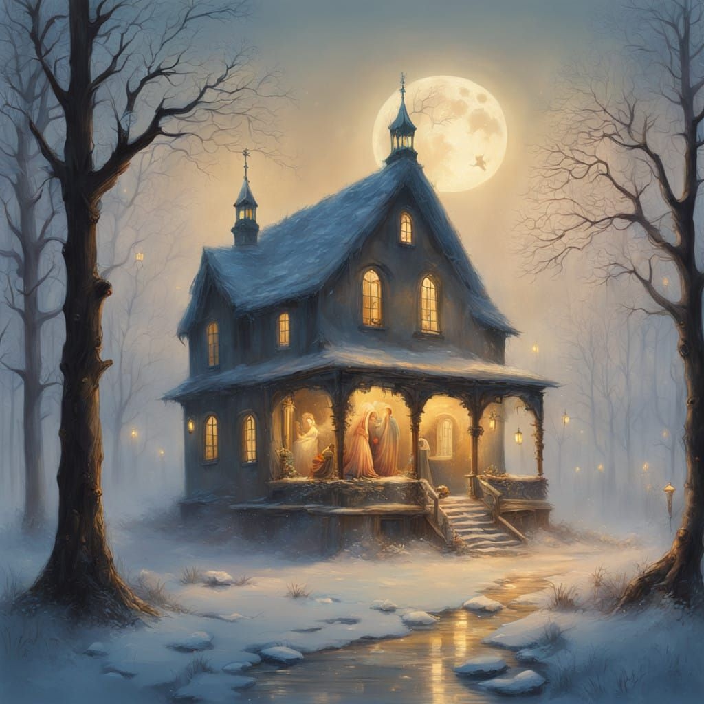 Dreamlike Nativity Scene in Golden Light