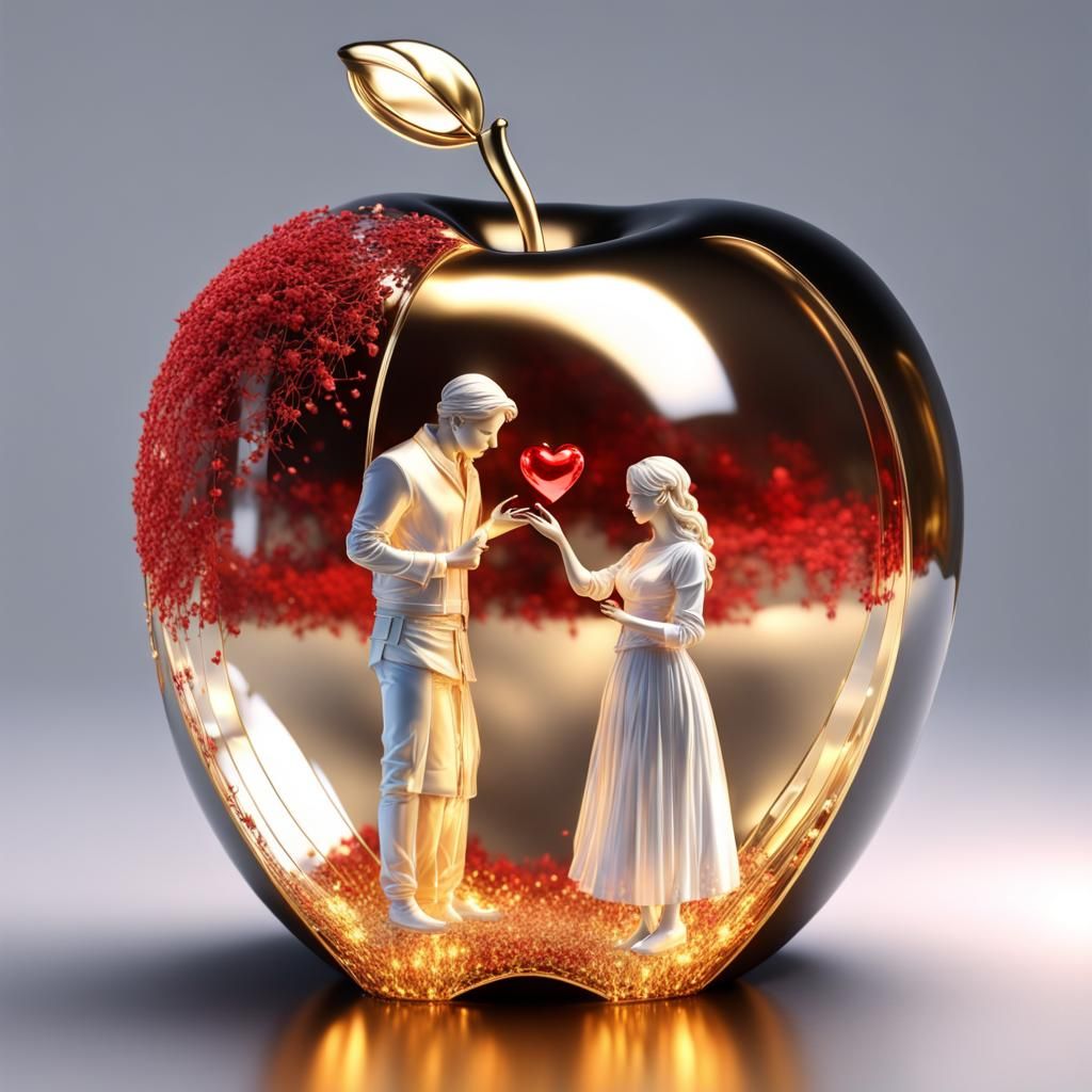 Couple in Crystal Apple Holding a Heart