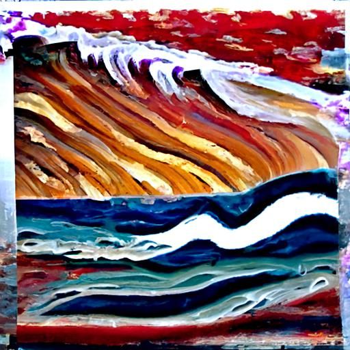 Seashore Waves in Neo-Impressionist Impasto Style