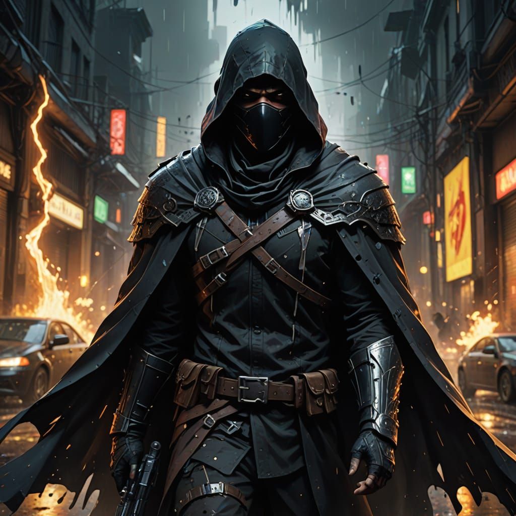 Grim Assassin Concept Art with Splash Art Background