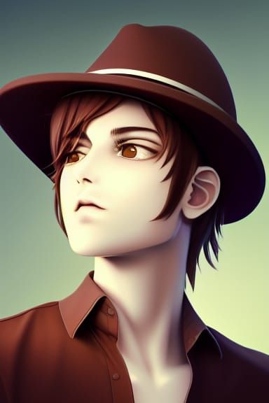 Anime Boy Portrait with White Hat, Digital Art