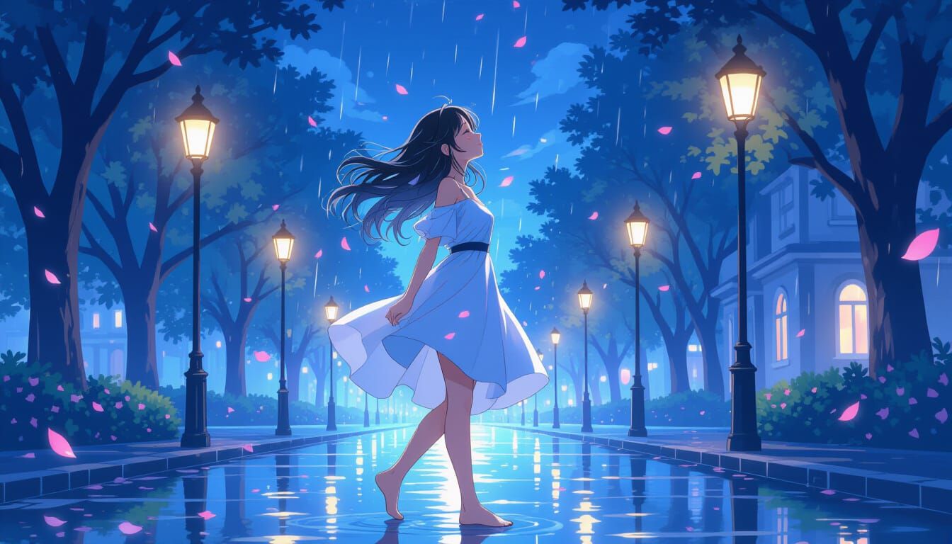 Anime Girl in Night Rain, Final Fantasy Style
