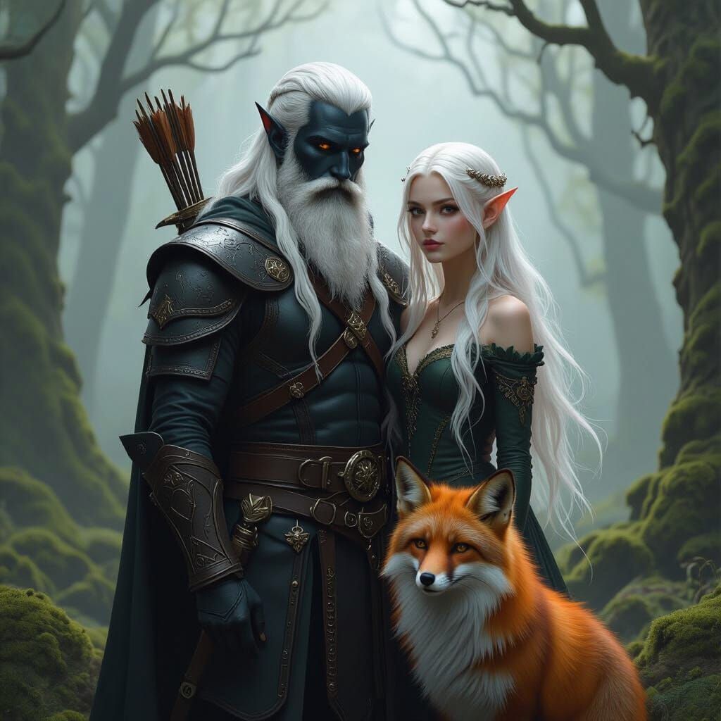Mystical Forest Scene with Dark Elf and Sylph