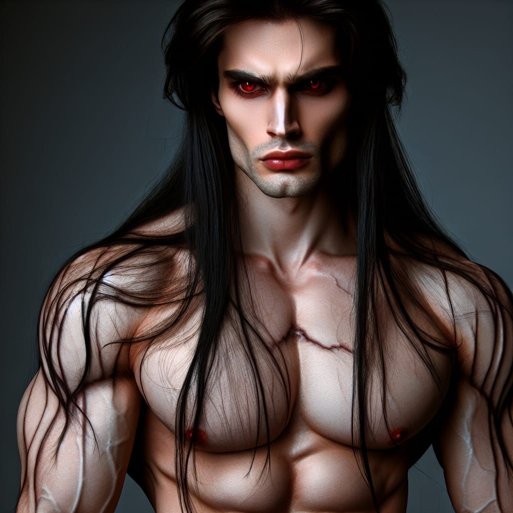Angry Male Vampire with Gleaming Red Eyes