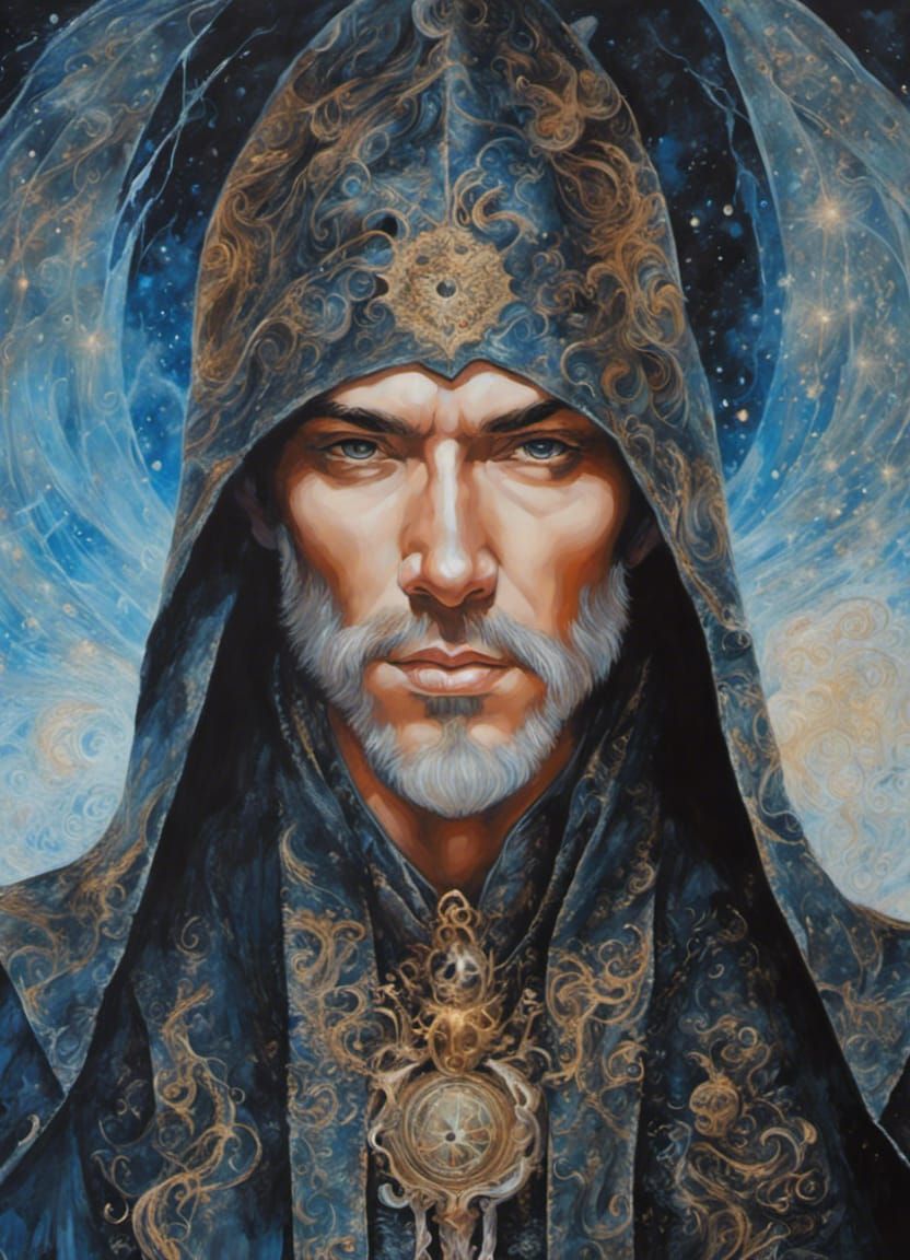 Gothic Sorcerer Portrait in Acrylic Painting Style