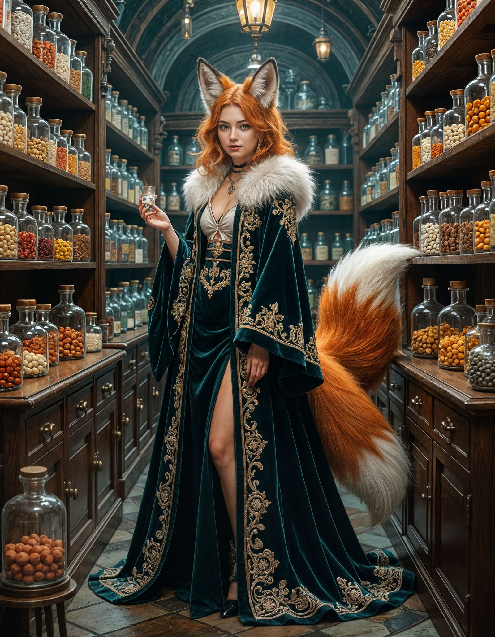 Fox-eared Woman in Apothecary, Digital Painting