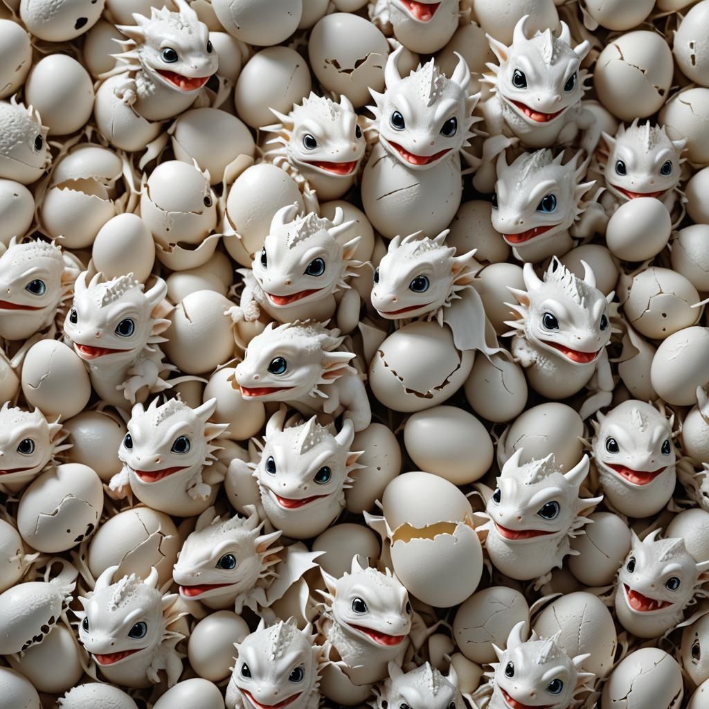 Cute White Baby Dragons Hatching