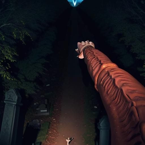 Eerie Arm Reaches in Graveyard at Night