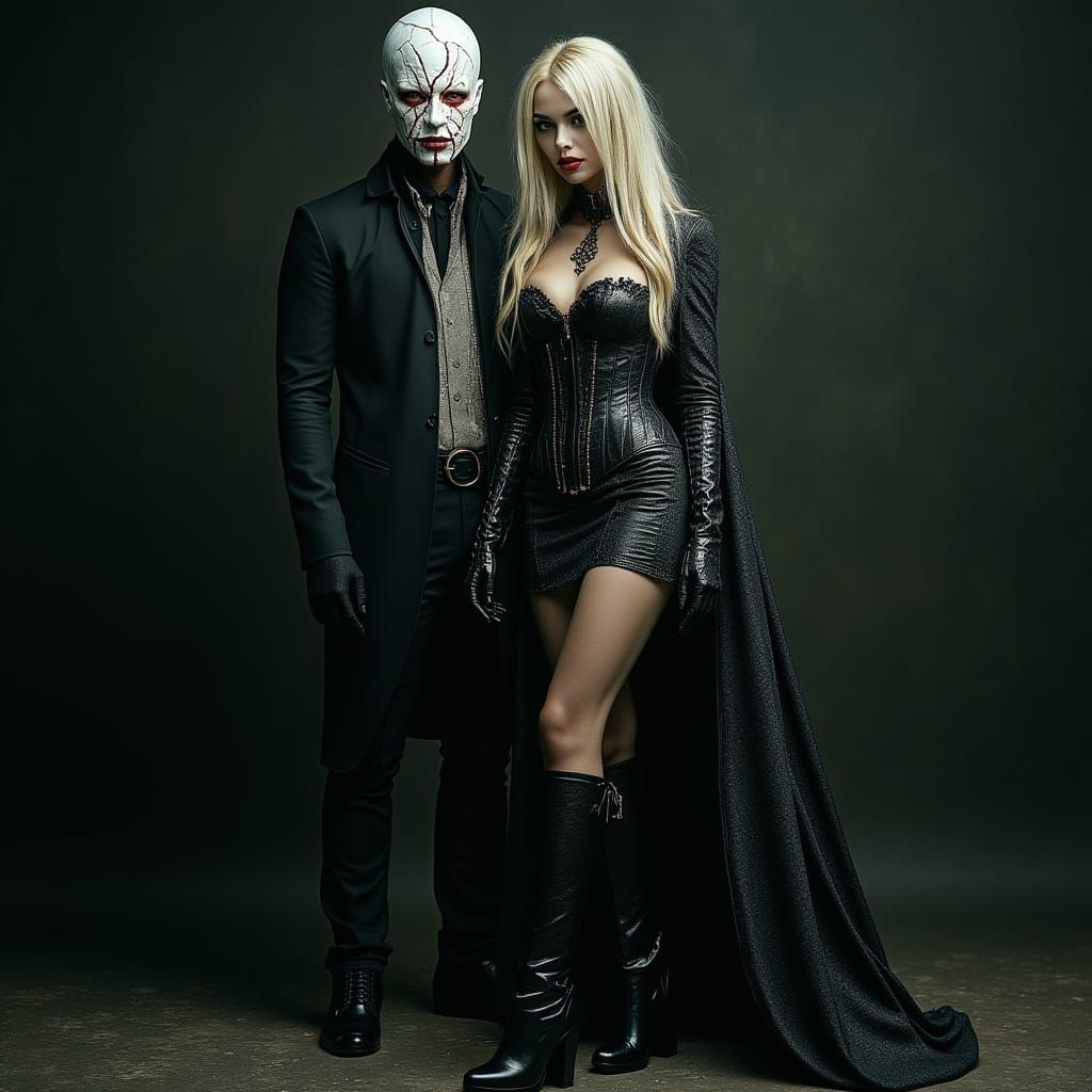 Ethereal Woman in Victorian Gothic Attire with Unsettling Co...