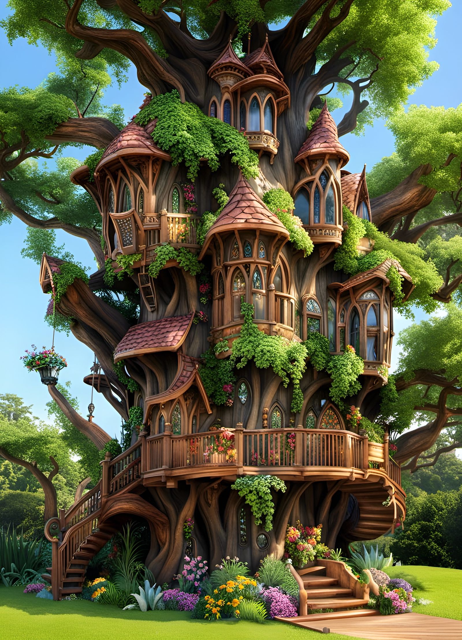 Bioluminescent Gothic Treehouse Palace in 3D