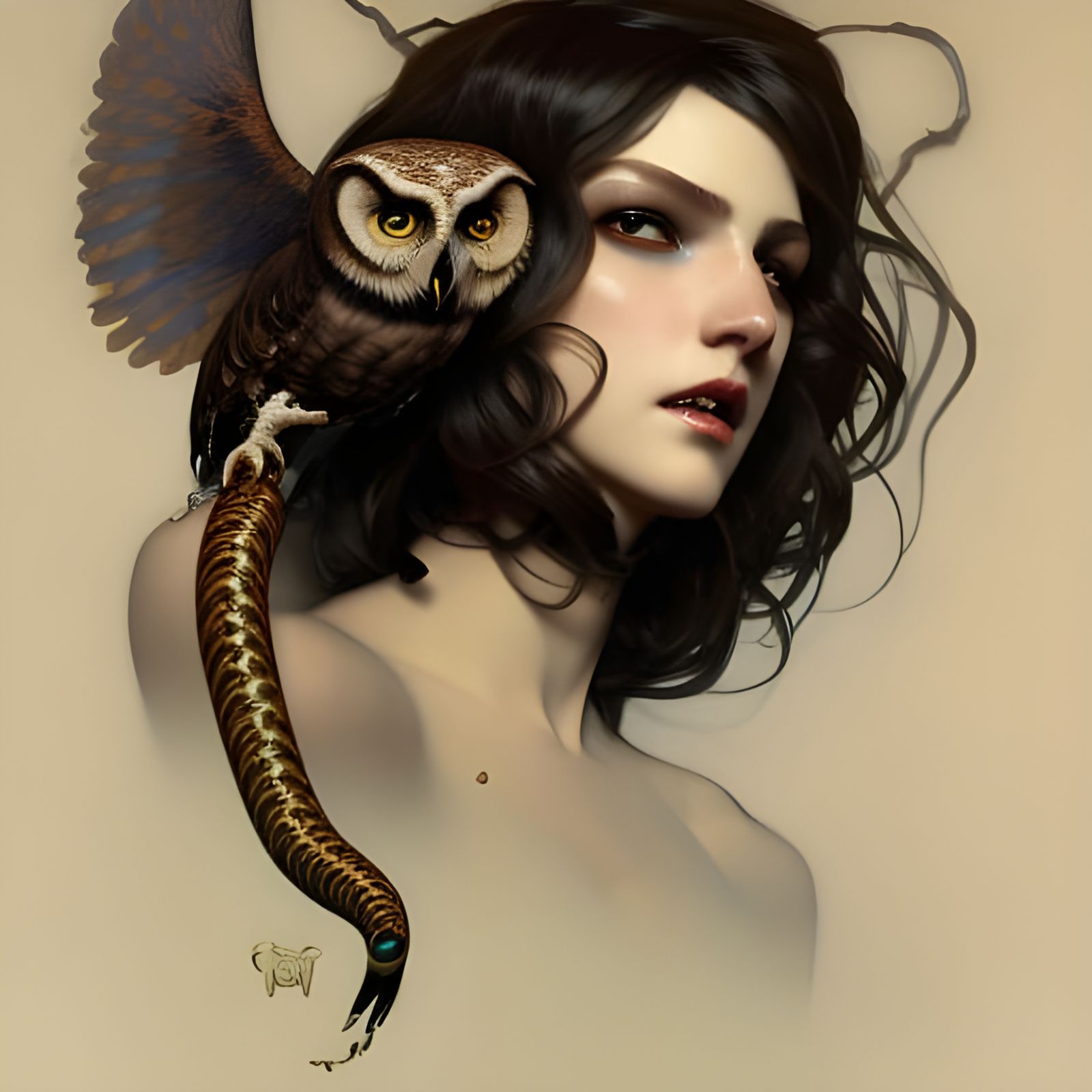 Lilith: Dark Goddess Portrait in Art Nouveau Style