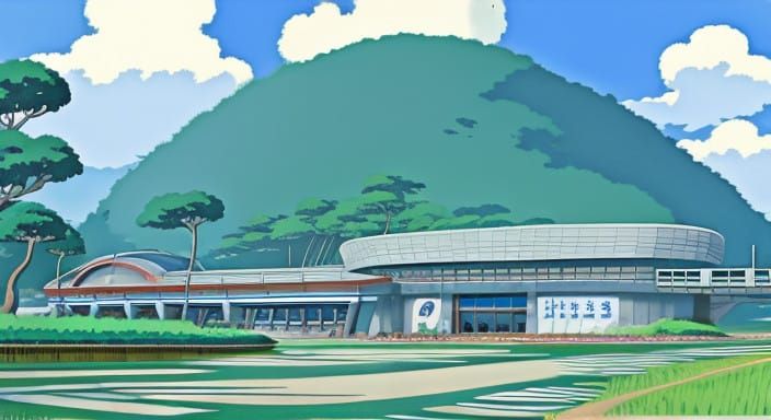 Anime-Inspired Airport Scene in Whimsical Style