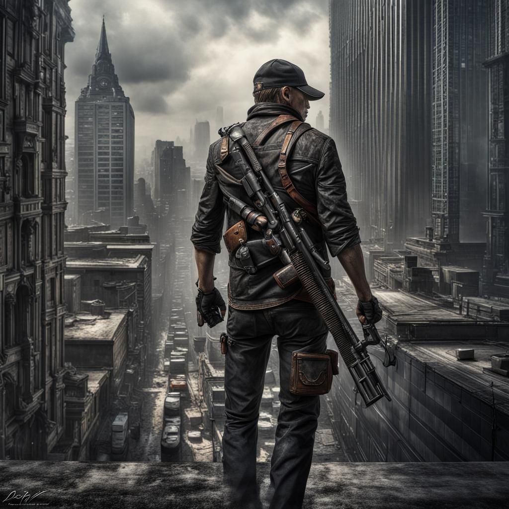 Empty City Hunter in Hyperrealistic Fantasy Style