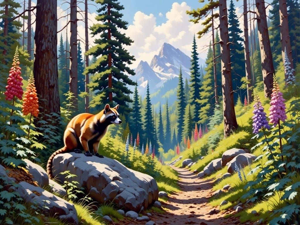 Lush Mountain Landscape with Majestic Foxglove Blooms