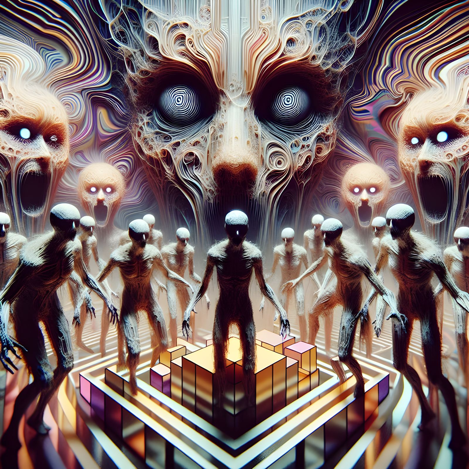 Surreal Warped Figures at Eerie Carnival in 84k