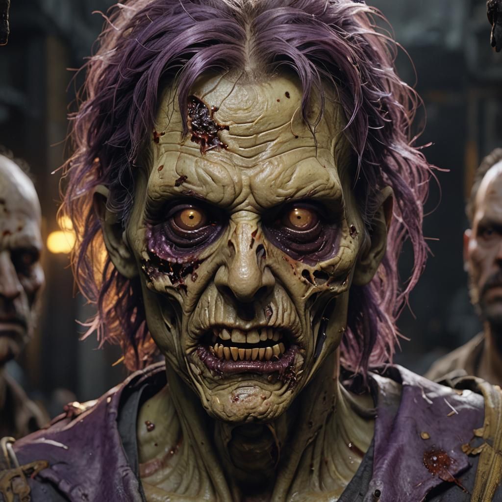 A hyperrealistic 3d render depicting a zombie's face, with s...