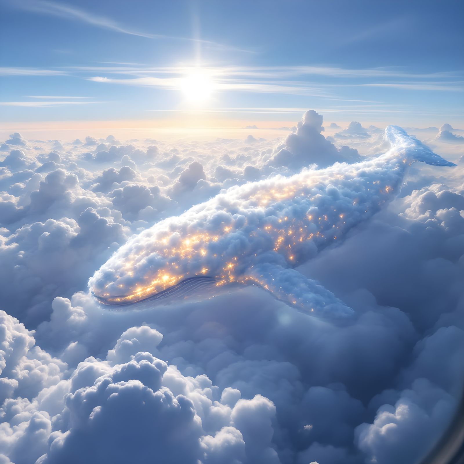 Ethereal Cloud Whales Seen From Airplane Window