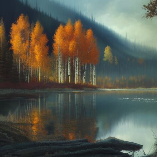 Autumnal Cottagecore Lake in Golden Light