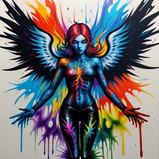 Fiery Angel in Graffiti Splash Art Style
