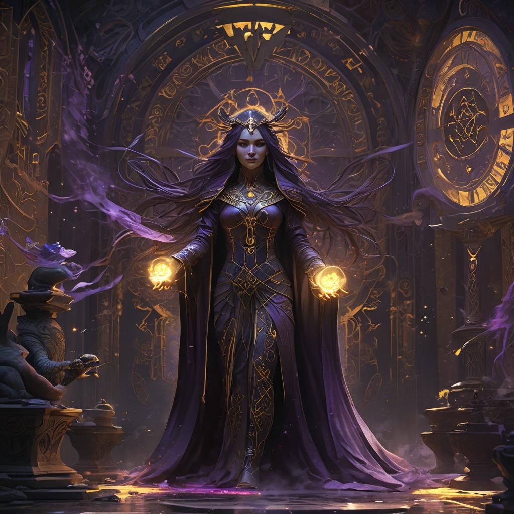 Sorceress Summons Ethereal Entity in Dark Fantasy Style