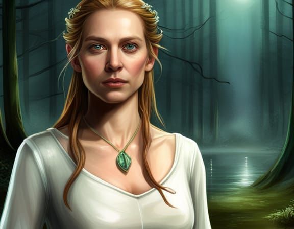 Elven Woman in Meadow: Art Nouveau Portrait