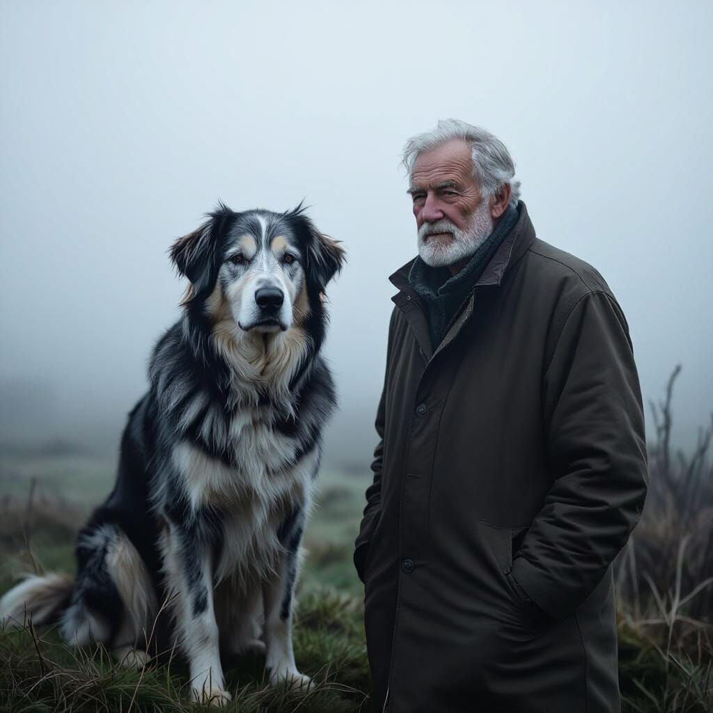 Old Man and Dog in Fog: A Loyal Friendship
