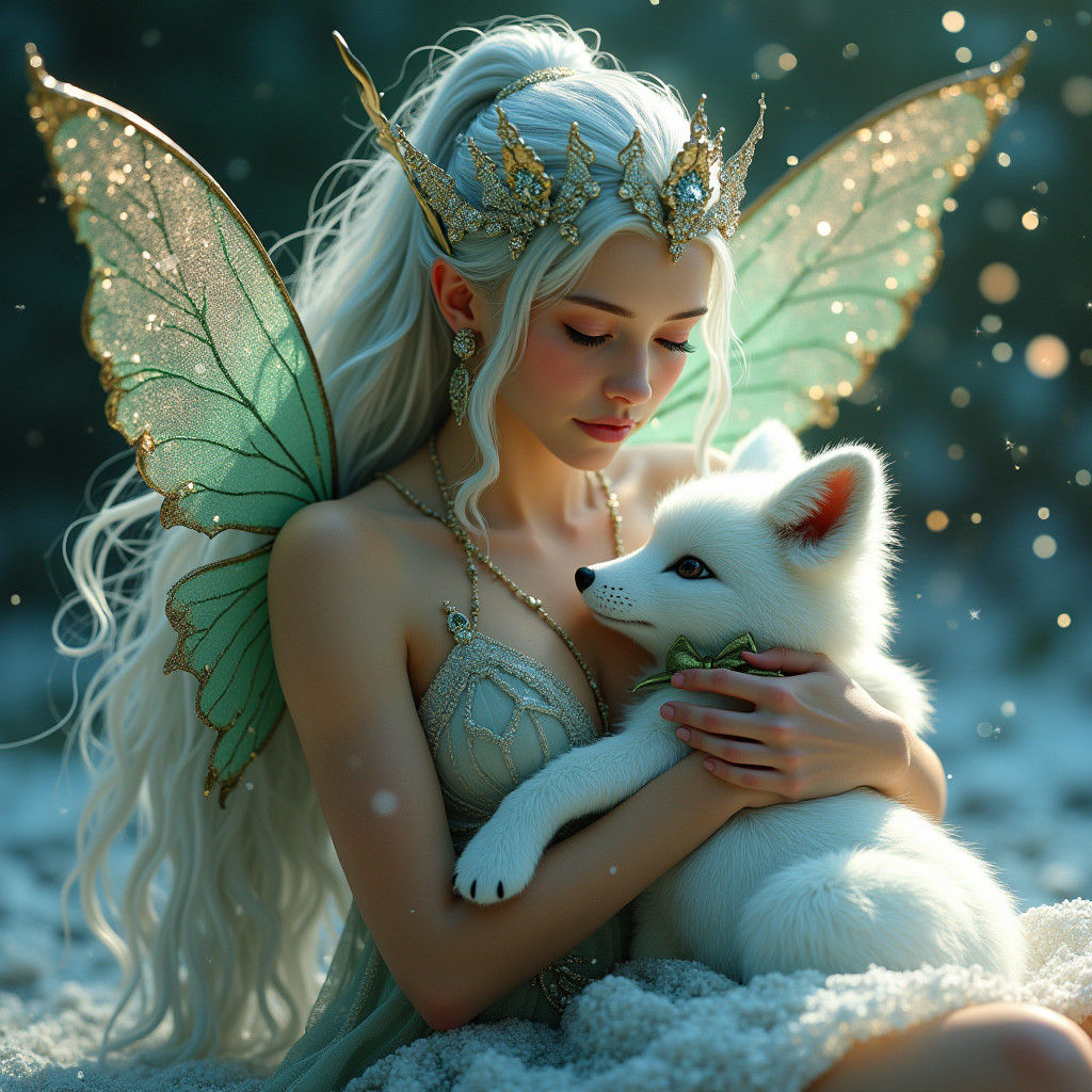 Fairy with Fox in Dreamlike Matte Painting