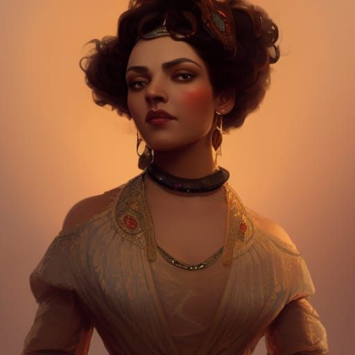Egyptian Woman in Victorian Dress: Art Nouveau Style