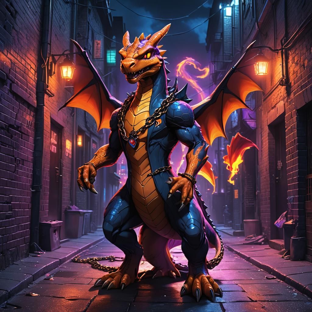 Gangster Charizard in a Dark Alleyway