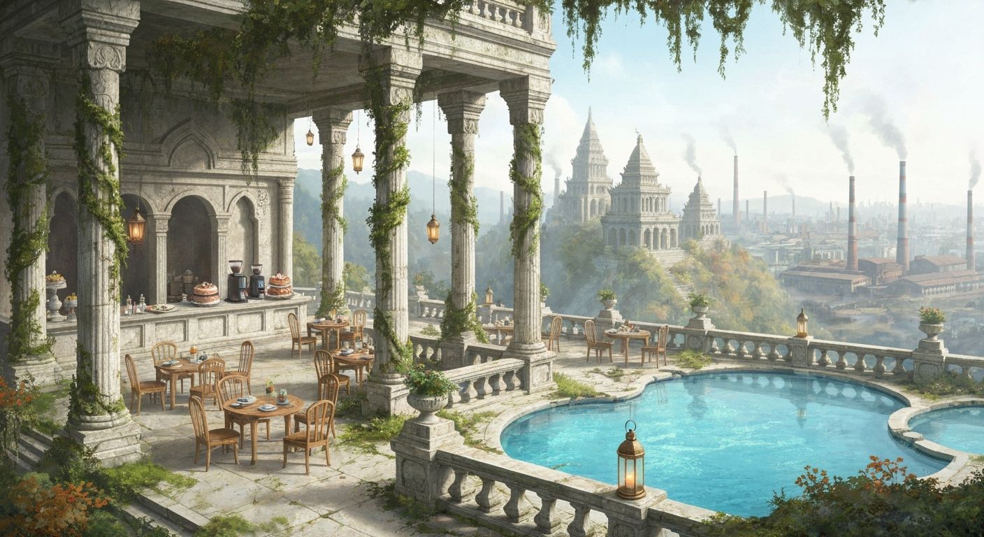 Tranquil Mountain Cafe in Abandoned Temple