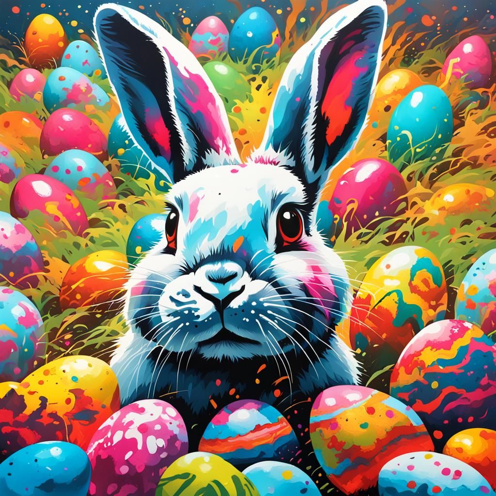 Vibrant Easter Graffiti Art with Rabbits