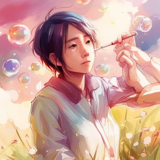 Luminous Soap Bubbles in Lush Green Garden