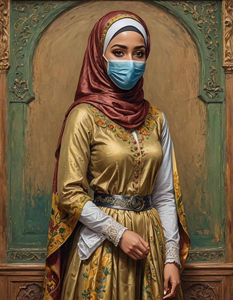 Elegant Hijab Woman Portrait in Pre-Raphaelite Style