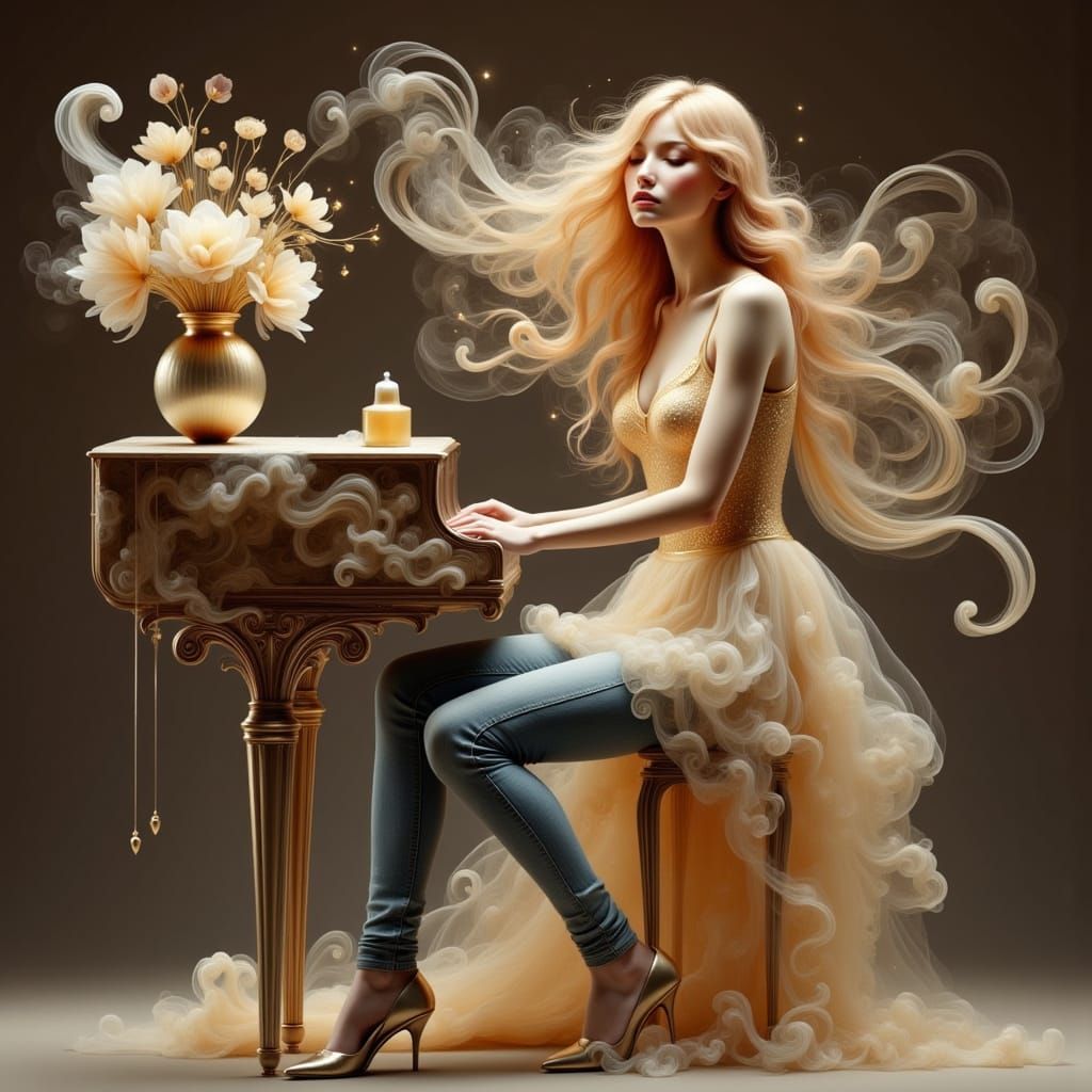 Ethereal Pop Singer Serenades at Piano in Elegant Cyberpunk ...