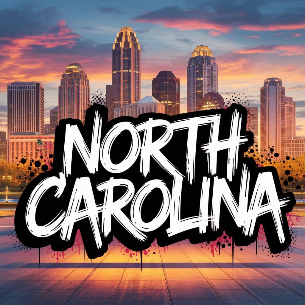 Vibrant Charlotte Skyline in Graffiti Style 3D Render