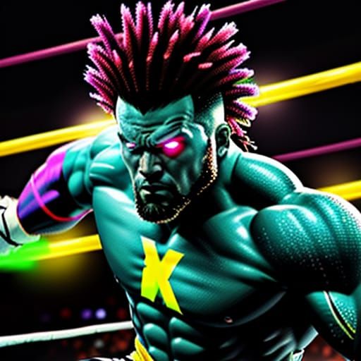 Wrestler in Neon Comic Book Style, 8K