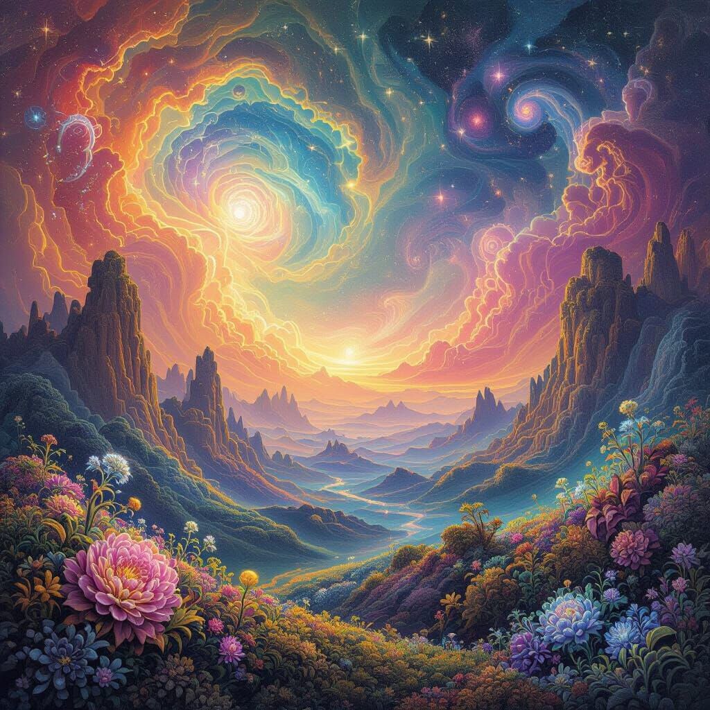 Surreal Nebulae Landscape with Bioluminescent Flora