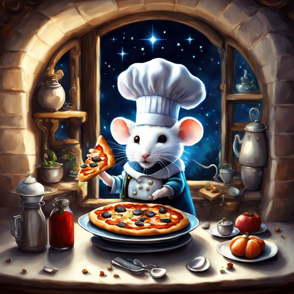 Miniature Mouse Chef Creates Stardust Pizza